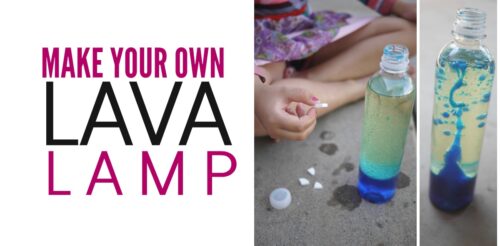 One of those perfect indoor activites that is also a super fun science experiment! If your looking for rainy day ideas, this make your own lava lamp is perfects for children of all ages. All you need is food coloring, a water bottle, vegetable oil and baking soda.