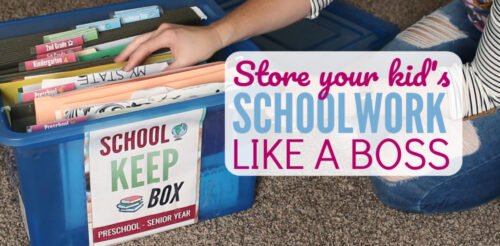 This parenting hack is genius! I’ve been looking for a way to organize my kid’s school papers and this storage solution works perfectly. Not only is it a school memory box, but it is also a great end-of-school-year activity every year. Cuts way down on our paper clutter!!