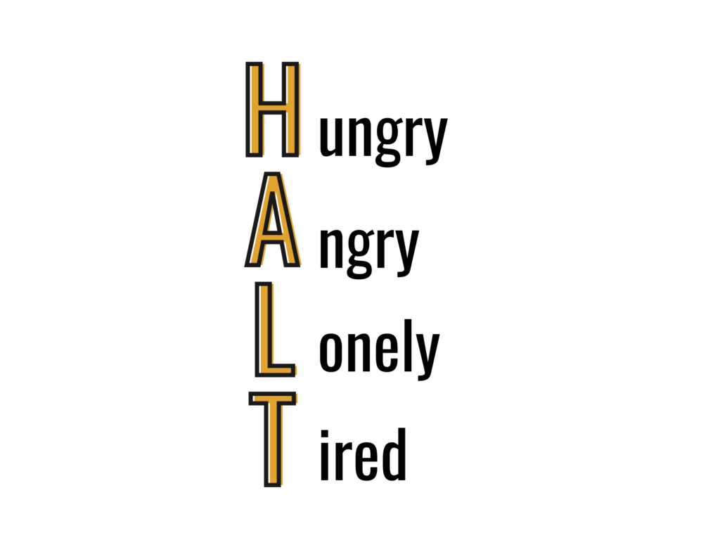 Halt acronym stands for hungry, angry, lonely & tired.